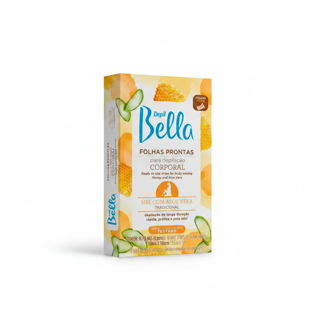 Depil Bella Folhas Prontas para Depilação Corporal: Mel com Aloe Vera - 16 Folhas 8 Pares